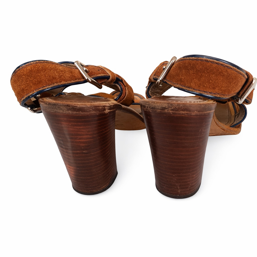 Authentic Prada Brown Leather Suede Sandals Size 41/US 11 Heeled Designer Shoes - Picture 5 of 8